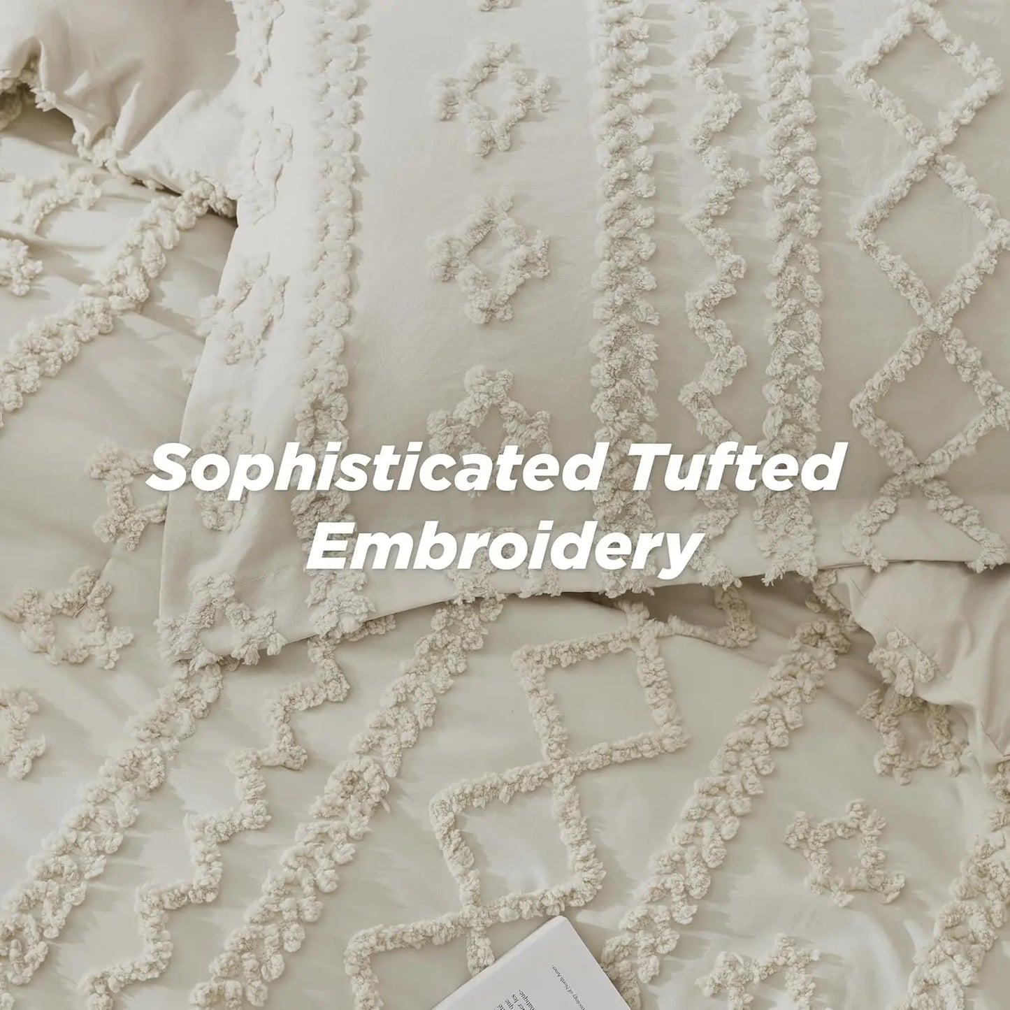 Tufted Bohemian Bedding Set 3-Piece – Breathable Comforter with 2 Pillowcases