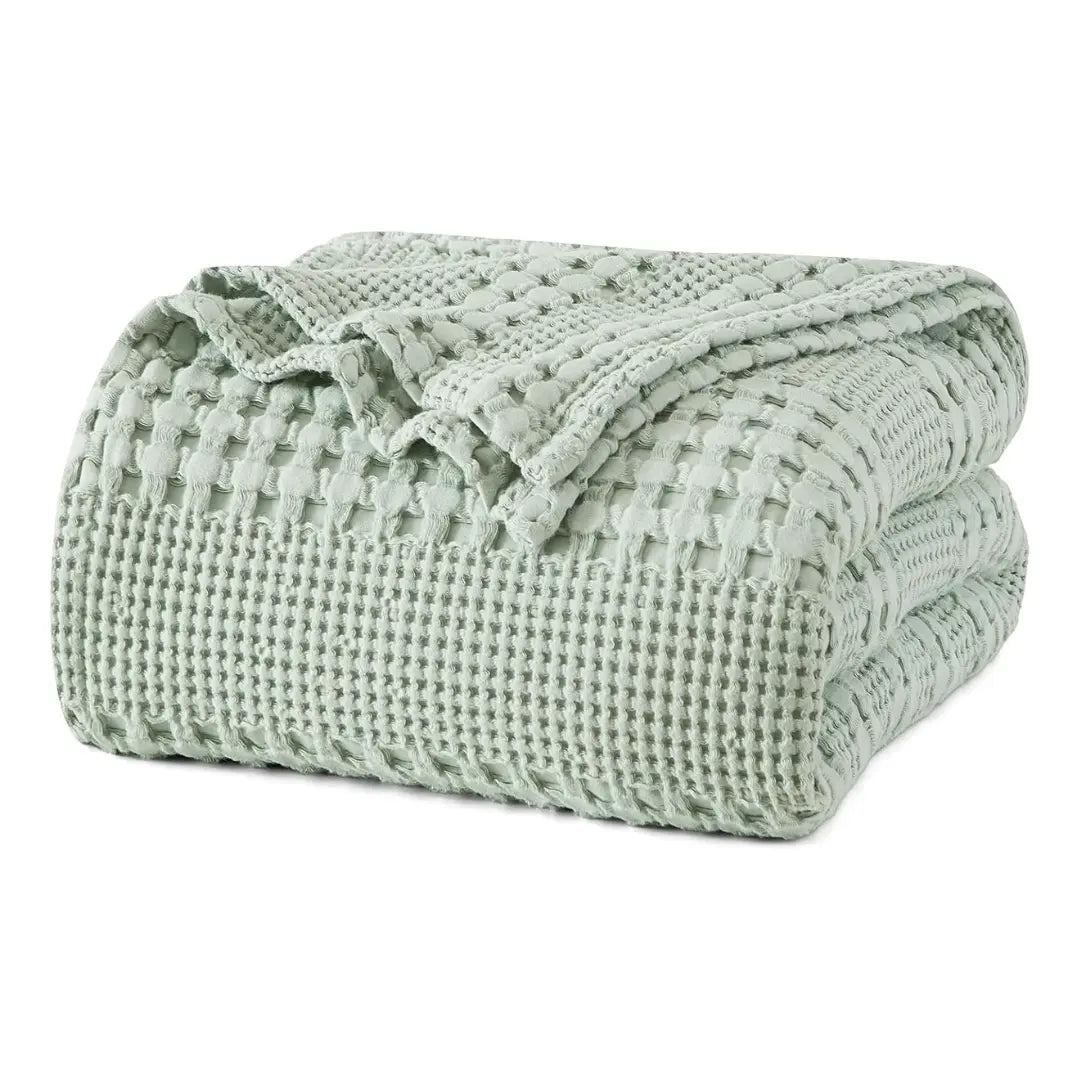 100% Cotton Weave Waffle Blanket, Aesthetic Soft Lightweight and Breathable Blanket