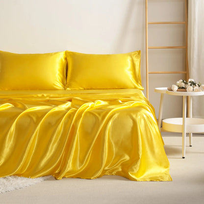 4-Piece Satin Bedding Set – Ultra-Soft Silky Sheets with Envelope Pillowcases, OEKO-TEX Certified Luxury Bedding, Gentle on Acne-Prone Skin
