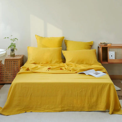 100% Linen 4-Piece Bed Sheet Set — 1 Flat Sheet, 1 Fitted Sheet & 2 Pillowcases — Breathable, Moisture-Wicking, Soft & Durable Bedding