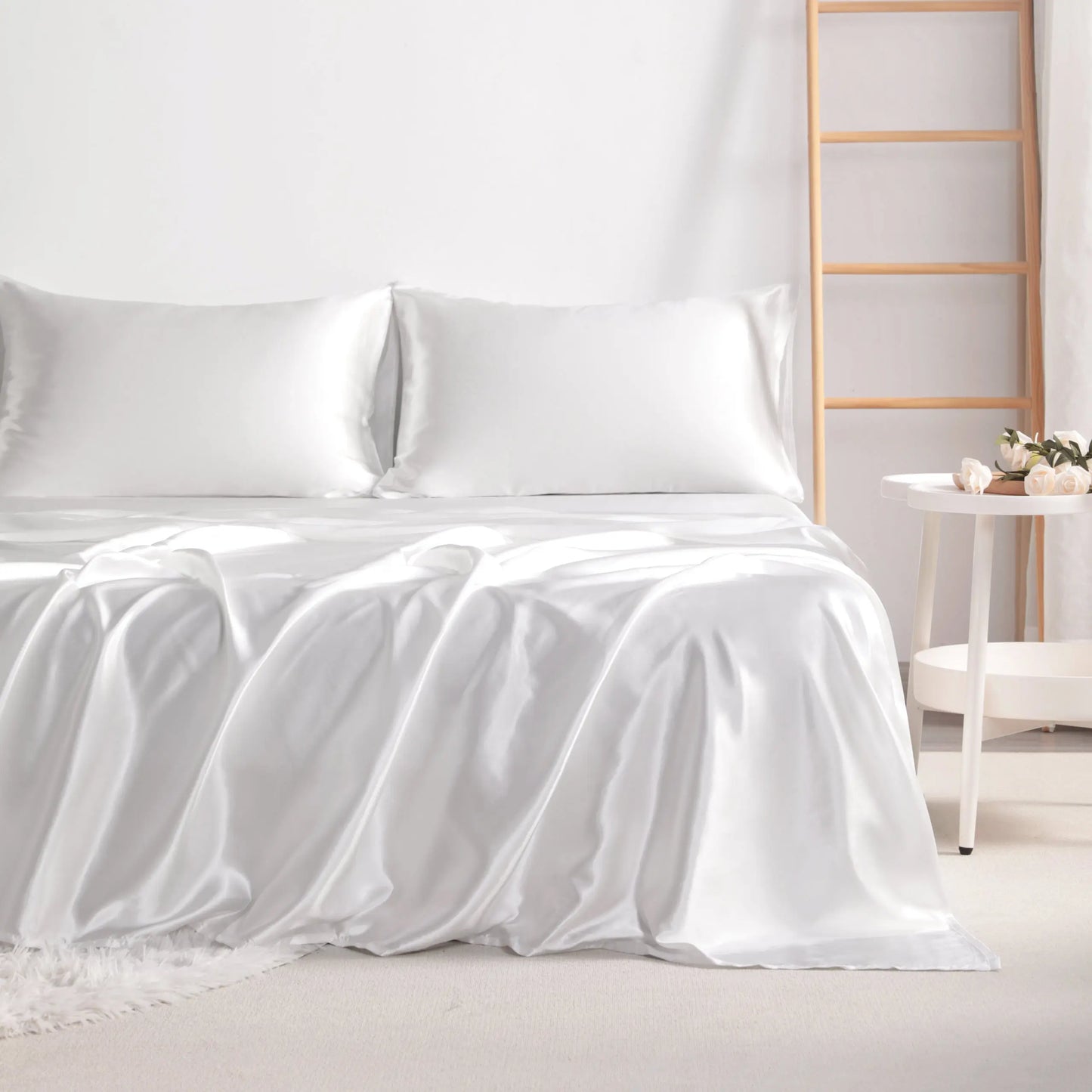 4-Piece Satin Bedding Set – Ultra-Soft Silky Sheets with Envelope Pillowcases, OEKO-TEX Certified Luxury Bedding, Gentle on Acne-Prone Skin
