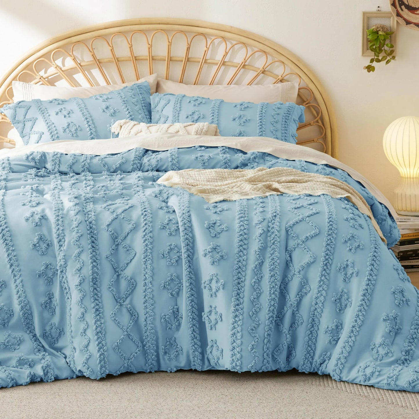 Tufted Bohemian Bedding Set 3-Piece – Breathable Comforter with 2 Pillowcases