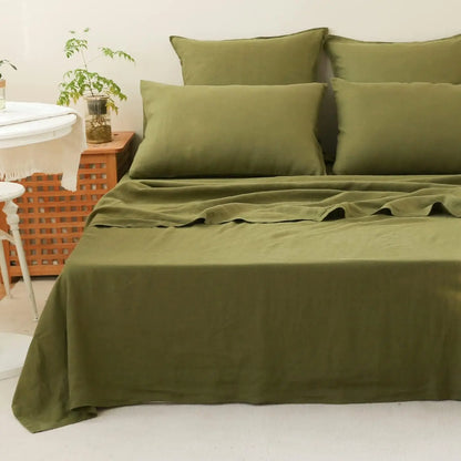 100% Linen 4-Piece Bed Sheet Set — 1 Flat Sheet, 1 Fitted Sheet & 2 Pillowcases — Breathable, Moisture-Wicking, Soft & Durable Bedding