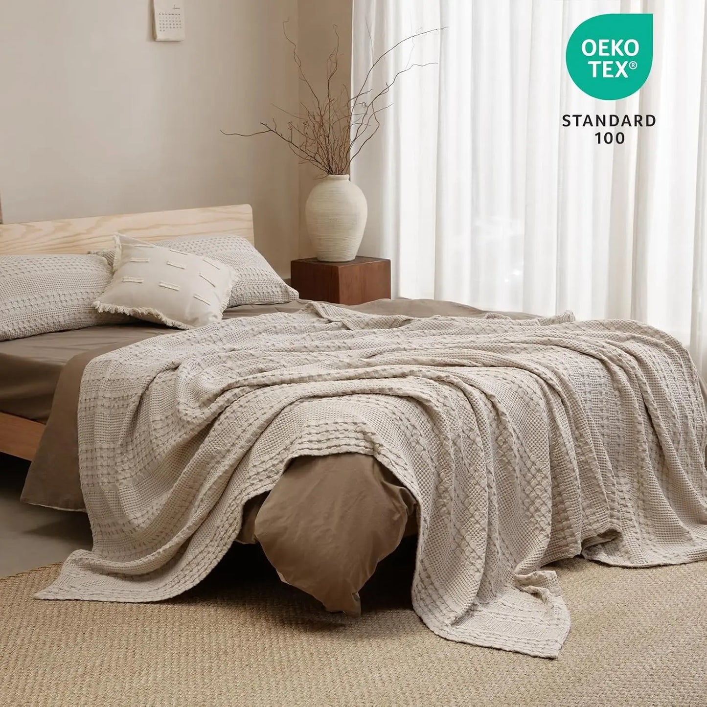 100% Cotton Weave Waffle Blanket, Aesthetic Soft Lightweight and Breathable Blanket