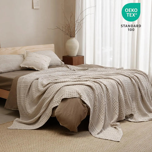 100% Cotton Weave Waffle Blanket, Aesthetic Soft Lightweight and Breathable Blanket