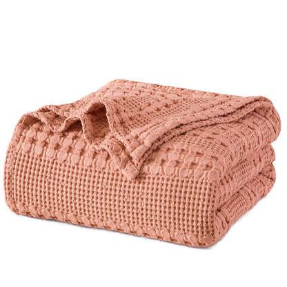 100% Cotton Weave Waffle Blanket, Aesthetic Soft Lightweight and Breathable Blanket