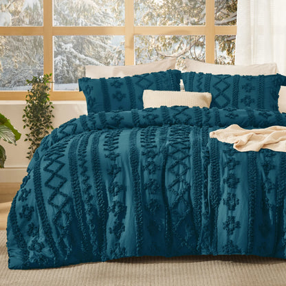 Tufted Bohemian Bedding Set 3-Piece – Breathable Comforter with 2 Pillowcases