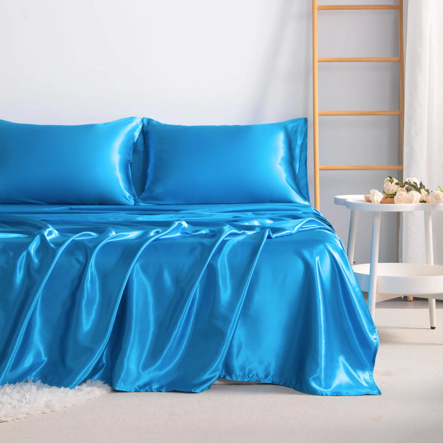 4-Piece Satin Bedding Set – Ultra-Soft Silky Sheets with Envelope Pillowcases, OEKO-TEX Certified Luxury Bedding, Gentle on Acne-Prone Skin