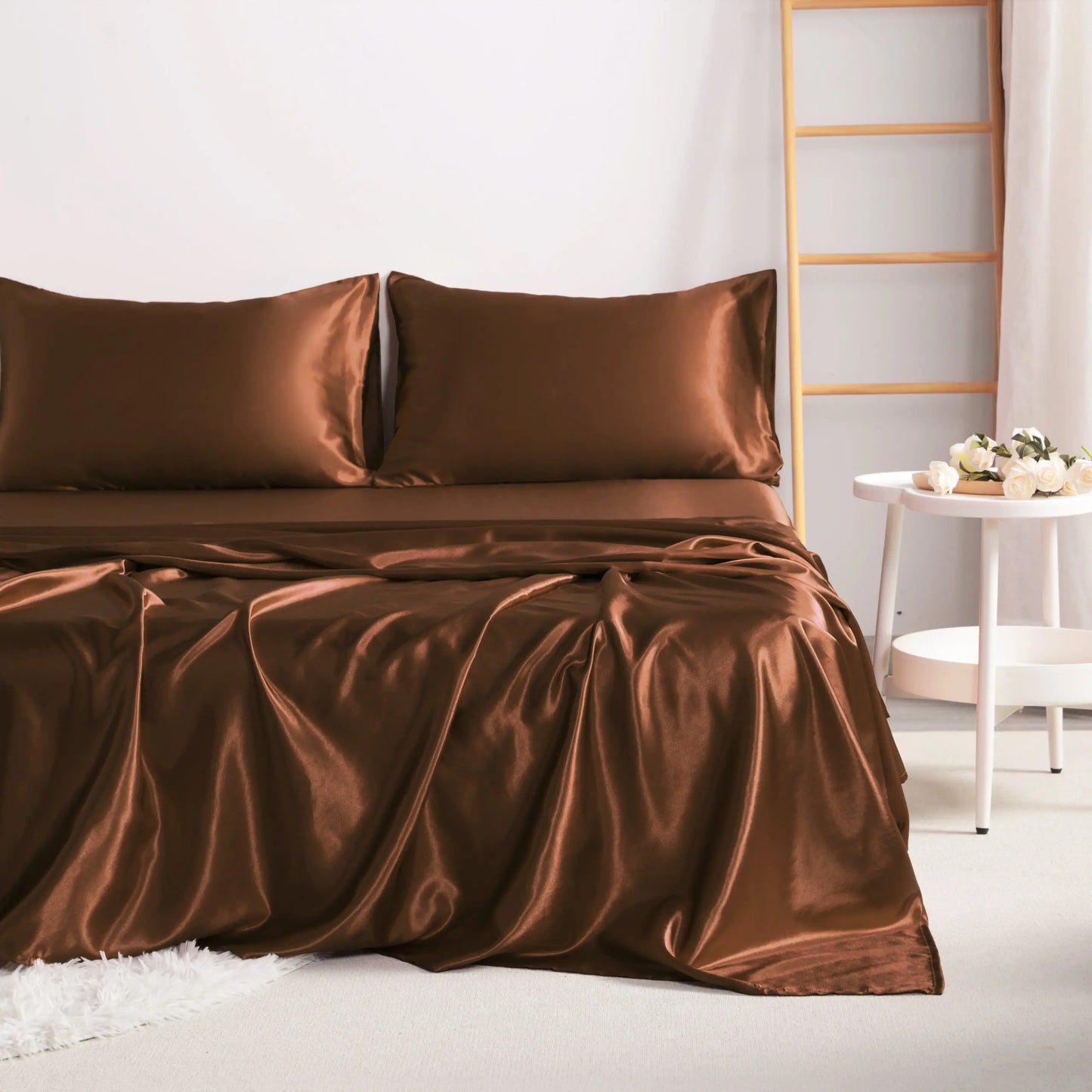 4-Piece Satin Bedding Set – Ultra-Soft Silky Sheets with Envelope Pillowcases, OEKO-TEX Certified Luxury Bedding, Gentle on Acne-Prone Skin
