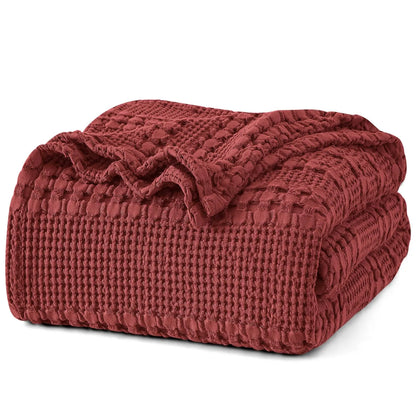 100% Cotton Weave Waffle Blanket, Aesthetic Soft Lightweight and Breathable Blanket