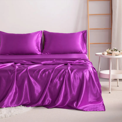 4-Piece Satin Bedding Set – Ultra-Soft Silky Sheets with Envelope Pillowcases, OEKO-TEX Certified Luxury Bedding, Gentle on Acne-Prone Skin