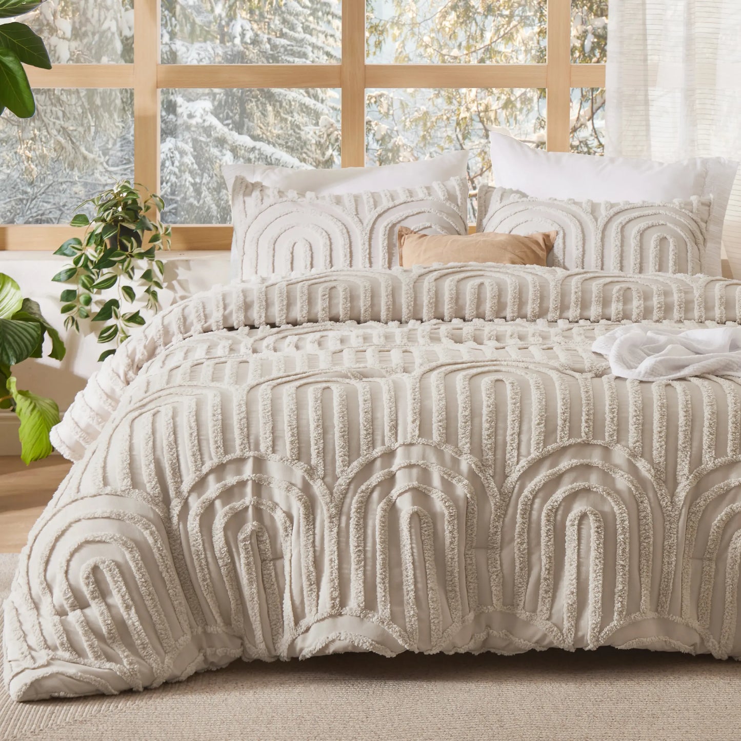 Tufted Bohemian Bedding Set 3-Piece – Breathable Comforter with 2 Pillowcases