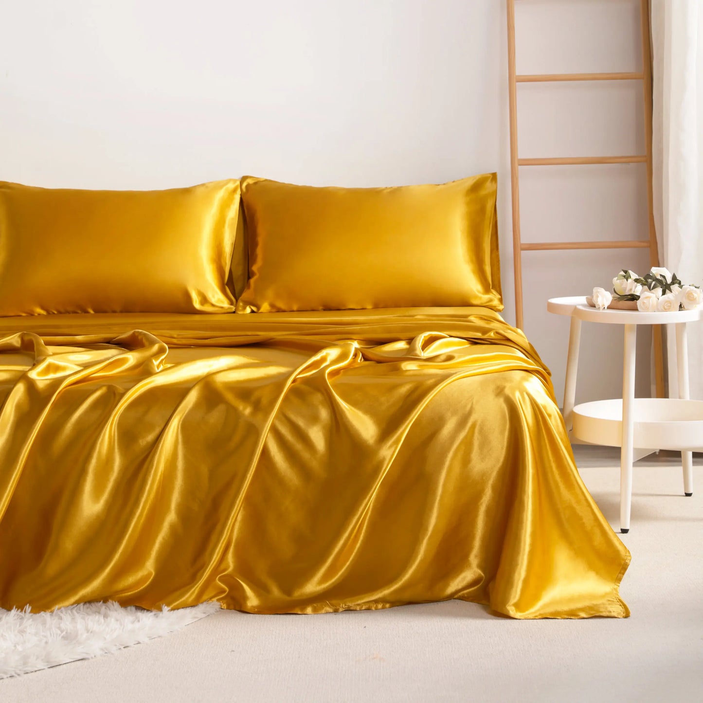 4-Piece Satin Bedding Set – Ultra-Soft Silky Sheets with Envelope Pillowcases, OEKO-TEX Certified Luxury Bedding, Gentle on Acne-Prone Skin