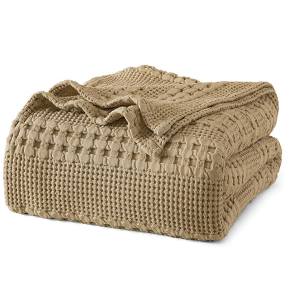 100% Cotton Weave Waffle Blanket, Aesthetic Soft Lightweight and Breathable Blanket