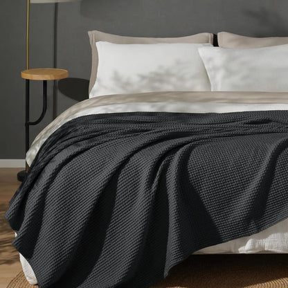 100% Cotton Weave Waffle Blanket, Aesthetic Soft Lightweight and Breathable Blanket
