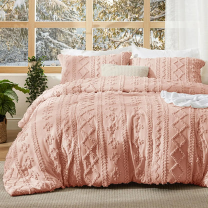 Tufted Bohemian Bedding Set 3-Piece – Breathable Comforter with 2 Pillowcases
