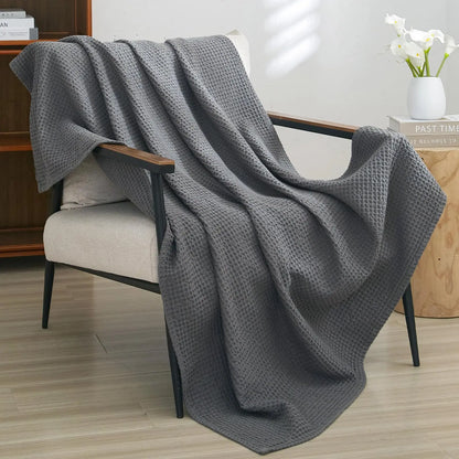 100% Cotton Weave Waffle Blanket, Aesthetic Soft Lightweight and Breathable Blanket