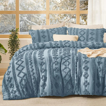 Tufted Bohemian Bedding Set 3-Piece – Breathable Comforter with 2 Pillowcases