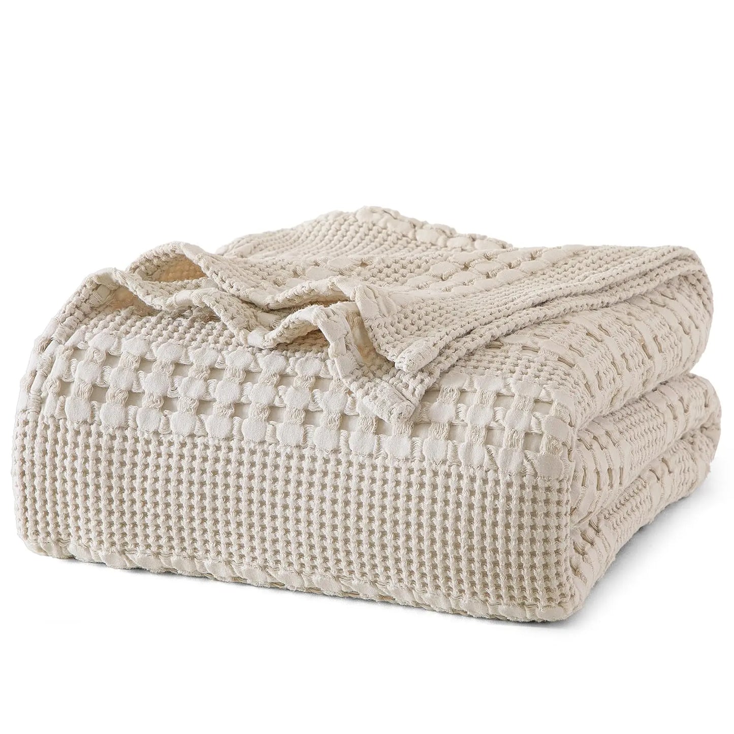 100% Cotton Weave Waffle Blanket, Aesthetic Soft Lightweight and Breathable Blanket