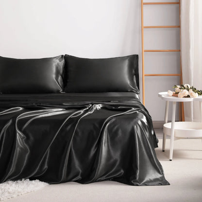 4-Piece Satin Bedding Set – Ultra-Soft Silky Sheets with Envelope Pillowcases, OEKO-TEX Certified Luxury Bedding, Gentle on Acne-Prone Skin