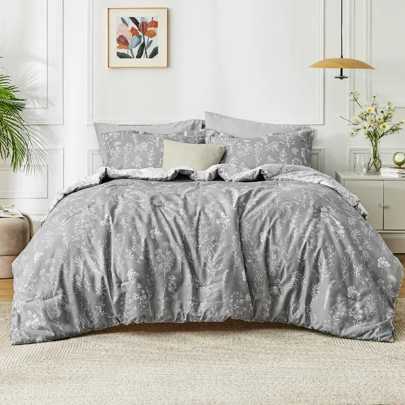 3 Pieces Cute Floral Bedding Reversible Comforter Set -Soft Bed Set, 1 Soft Botanical Flowers Comforter and 2 Pillow Shams