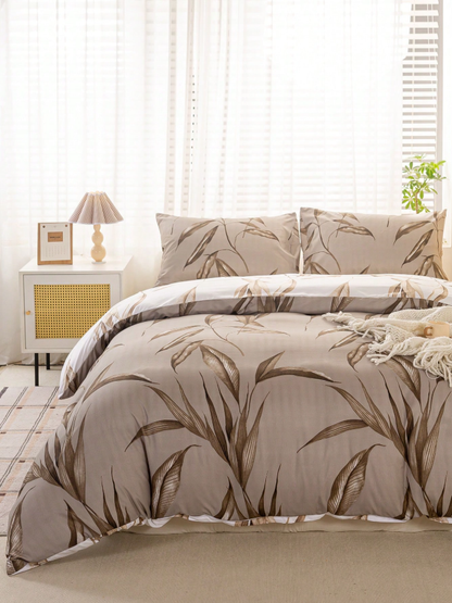 3pcs/Set Floral Leaf Pattern Duvet Cover Set(1 Duvet Cover & 2 Pillowcase)Soft And Skin-Friendly Duvet Cover Bedding Set For Home