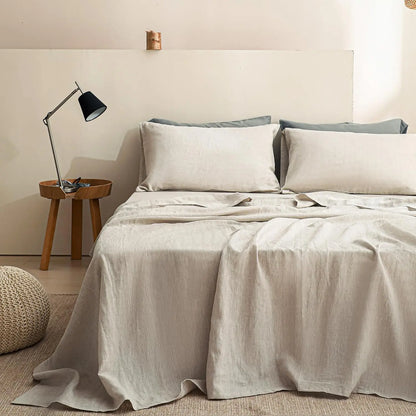 100% Linen 4-Piece Bed Sheet Set — 1 Flat Sheet, 1 Fitted Sheet & 2 Pillowcases — Breathable, Moisture-Wicking, Soft & Durable Bedding