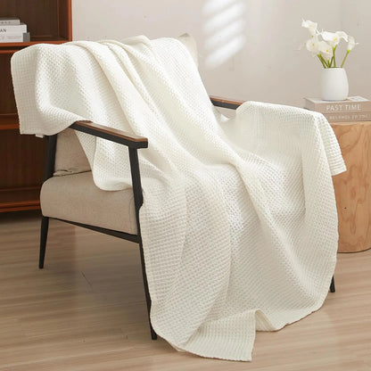 100% Cotton Weave Waffle Blanket, Aesthetic Soft Lightweight and Breathable Blanket