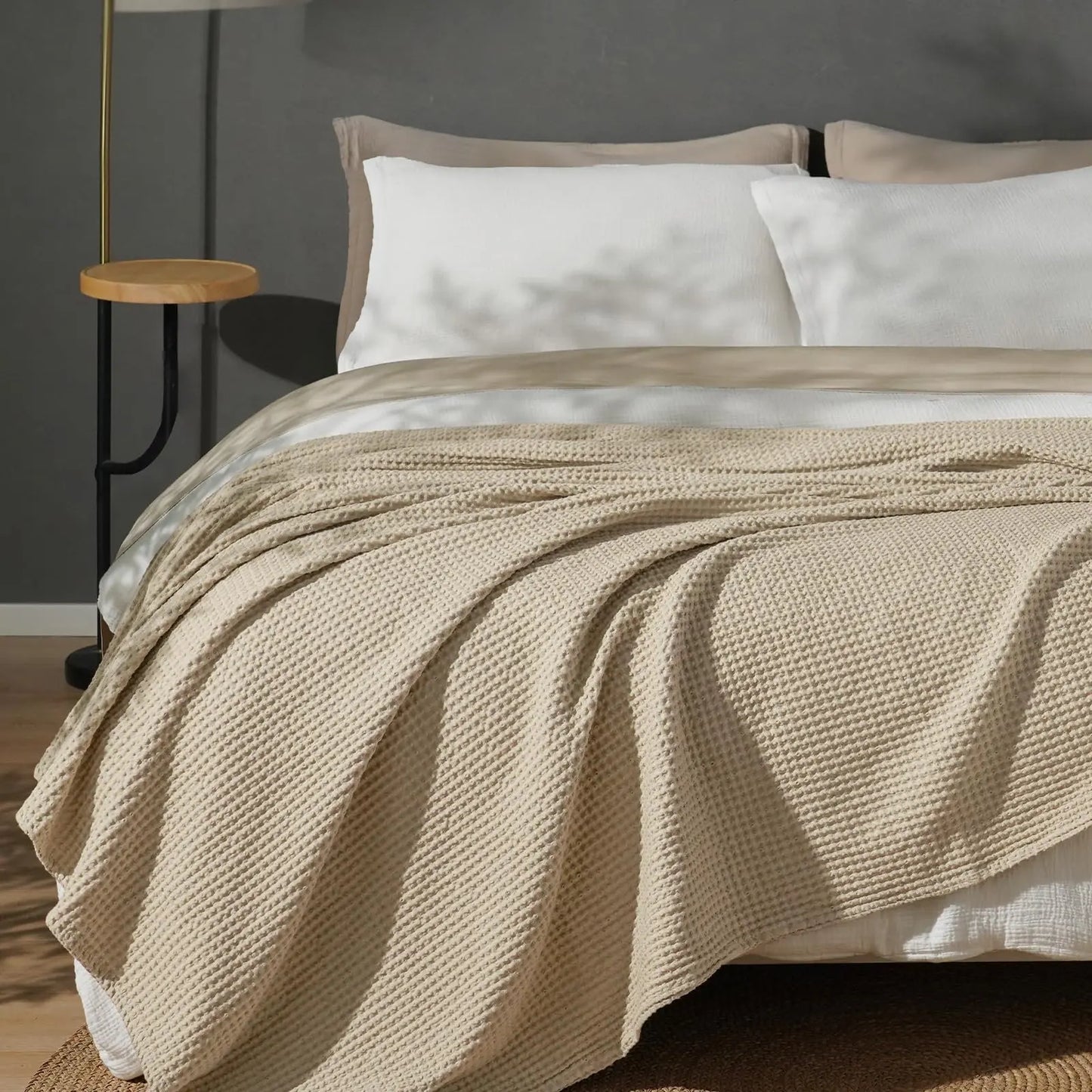 100% Cotton Weave Waffle Blanket, Aesthetic Soft Lightweight and Breathable Blanket