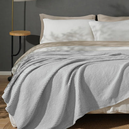 100% Cotton Weave Waffle Blanket, Aesthetic Soft Lightweight and Breathable Blanket
