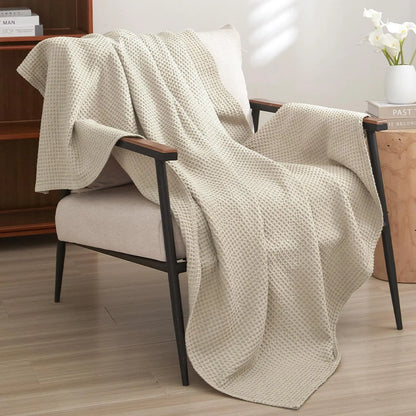 100% Cotton Weave Waffle Blanket, Aesthetic Soft Lightweight and Breathable Blanket