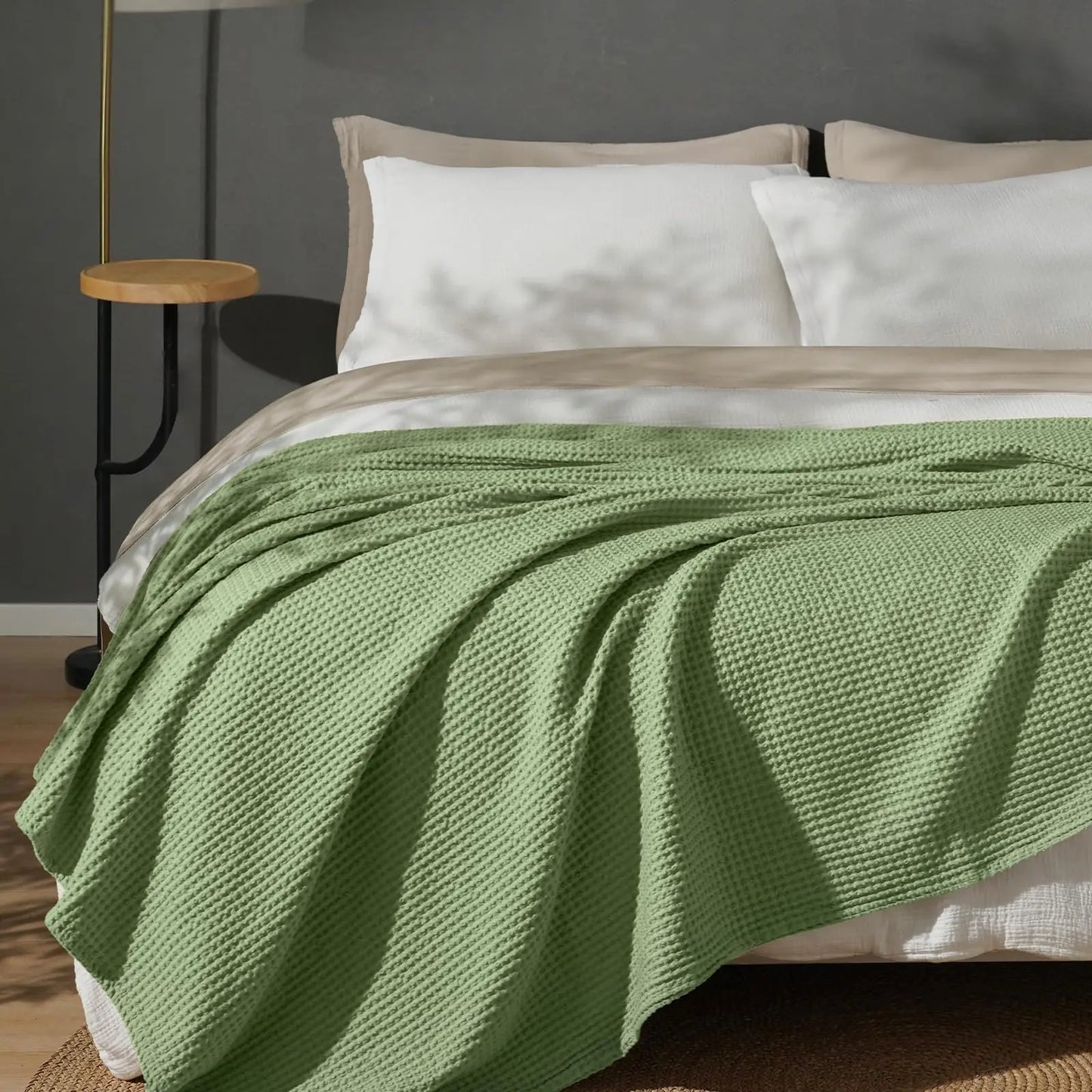 100% Cotton Weave Waffle Blanket, Aesthetic Soft Lightweight and Breathable Blanket