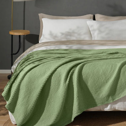 100% Cotton Weave Waffle Blanket, Aesthetic Soft Lightweight and Breathable Blanket