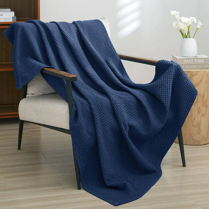 100% Cotton Weave Waffle Blanket, Aesthetic Soft Lightweight and Breathable Blanket