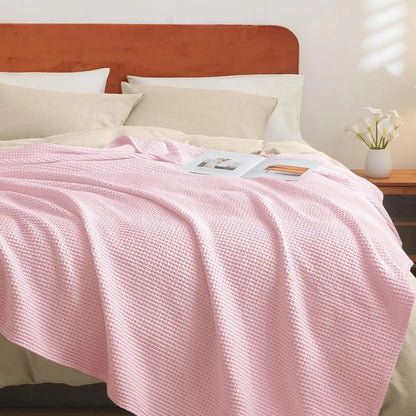 100% Cotton Weave Waffle Blanket, Aesthetic Soft Lightweight and Breathable Blanket