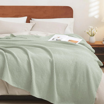 100% Cotton Weave Waffle Blanket, Aesthetic Soft Lightweight and Breathable Blanket