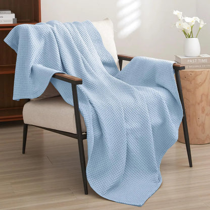 100% Cotton Weave Waffle Blanket, Aesthetic Soft Lightweight and Breathable Blanket