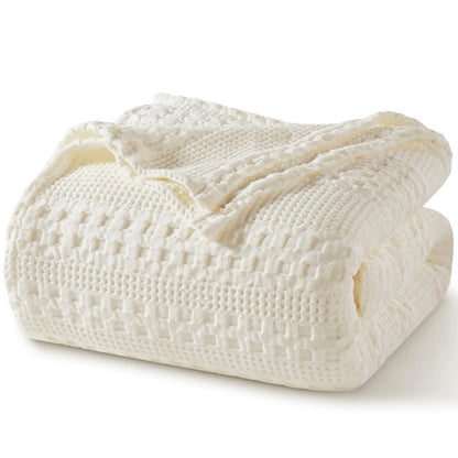 100% Cotton Weave Waffle Blanket, Aesthetic Soft Lightweight and Breathable Blanket