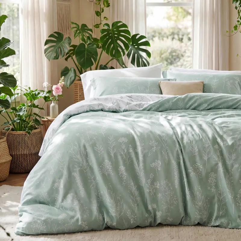 3 Pieces Cute Floral Bedding Reversible Comforter Set -Soft Bed Set, 1 Soft Botanical Flowers Comforter and 2 Pillow Shams