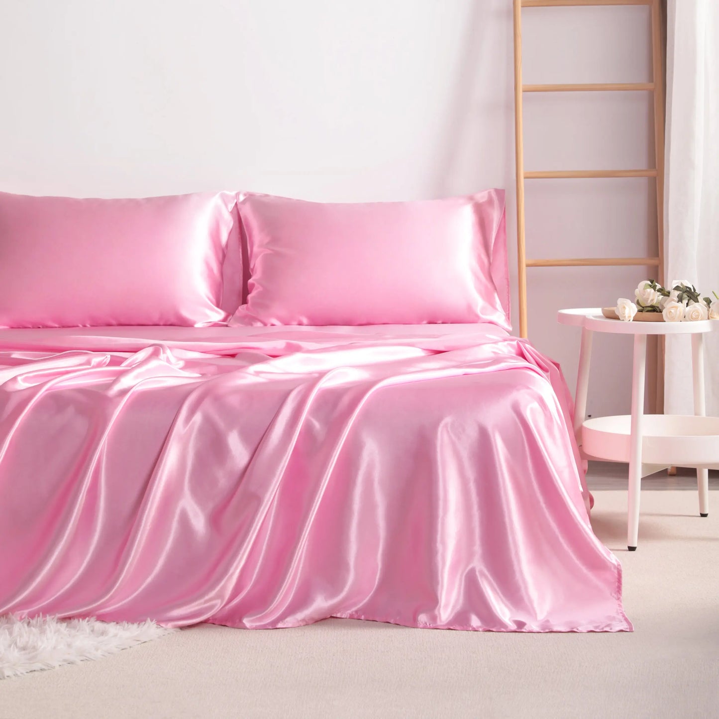 4-Piece Satin Bedding Set – Ultra-Soft Silky Sheets with Envelope Pillowcases, OEKO-TEX Certified Luxury Bedding, Gentle on Acne-Prone Skin