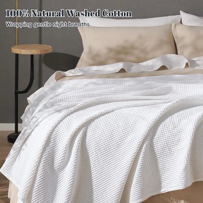 100% Cotton Weave Waffle Blanket, Aesthetic Soft Lightweight and Breathable Blanket