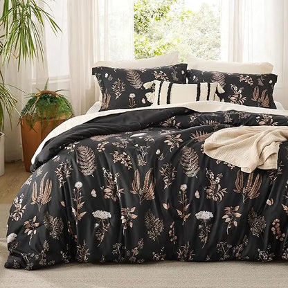 3 Pieces Cute Floral Bedding Reversible Comforter Set -Soft Bed Set, 1 Soft Botanical Flowers Comforter and 2 Pillow Shams