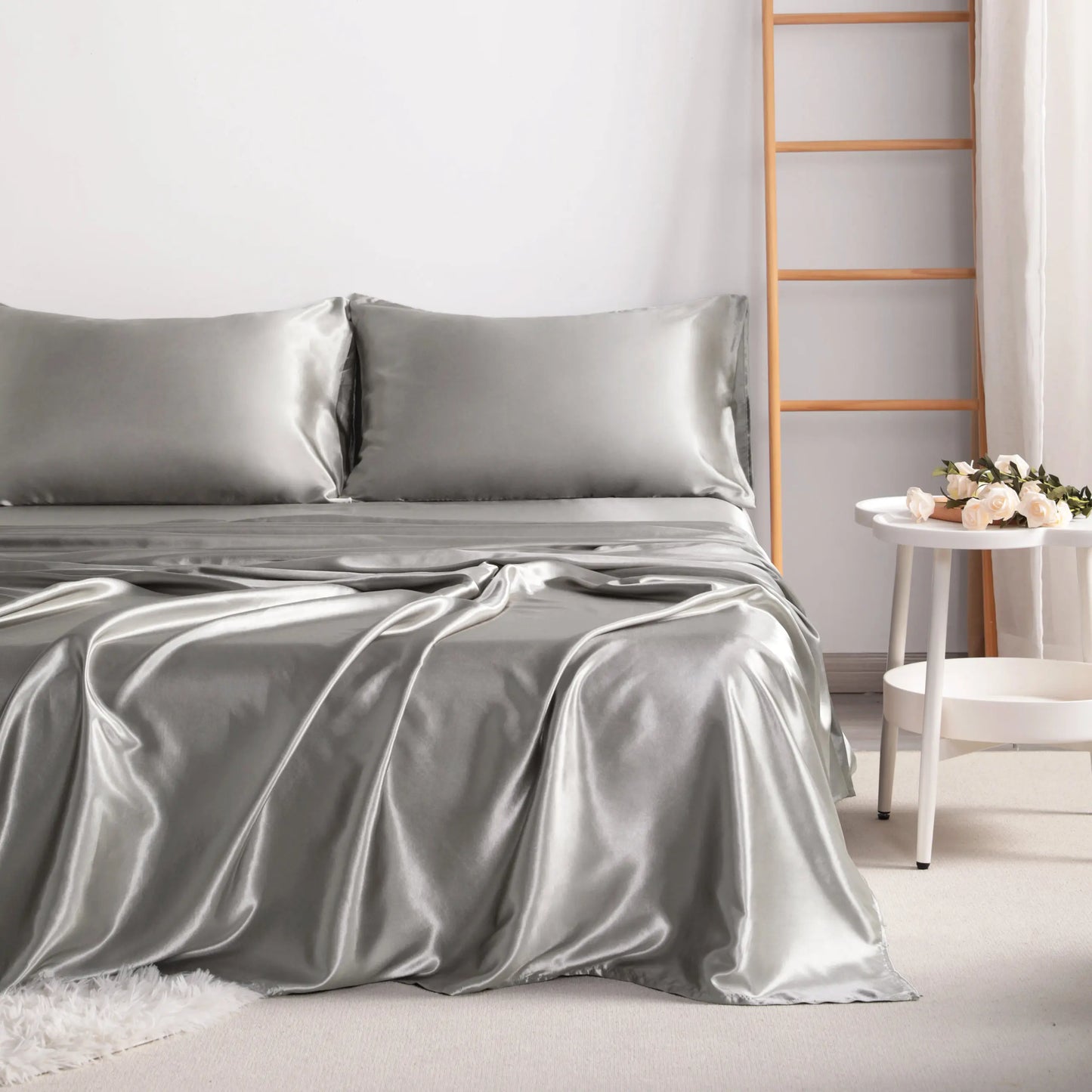 4-Piece Satin Bedding Set – Ultra-Soft Silky Sheets with Envelope Pillowcases, OEKO-TEX Certified Luxury Bedding, Gentle on Acne-Prone Skin