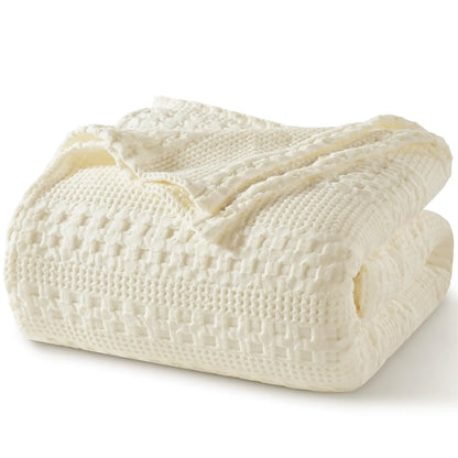 100% Cotton Weave Waffle Blanket, Aesthetic Soft Lightweight and Breathable Blanket