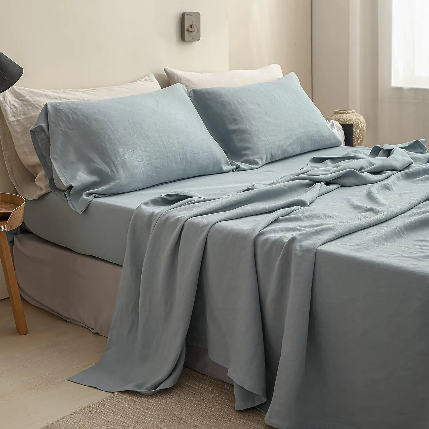 100% Linen 4-Piece Bed Sheet Set — 1 Flat Sheet, 1 Fitted Sheet & 2 Pillowcases — Breathable, Moisture-Wicking, Soft & Durable Bedding