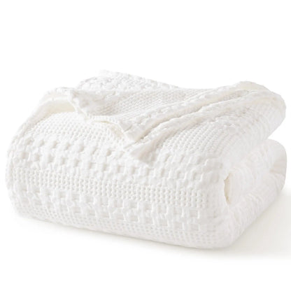 100% Cotton Weave Waffle Blanket, Aesthetic Soft Lightweight and Breathable Blanket