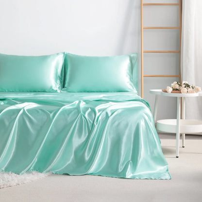 4-Piece Satin Bedding Set – Ultra-Soft Silky Sheets with Envelope Pillowcases, OEKO-TEX Certified Luxury Bedding, Gentle on Acne-Prone Skin