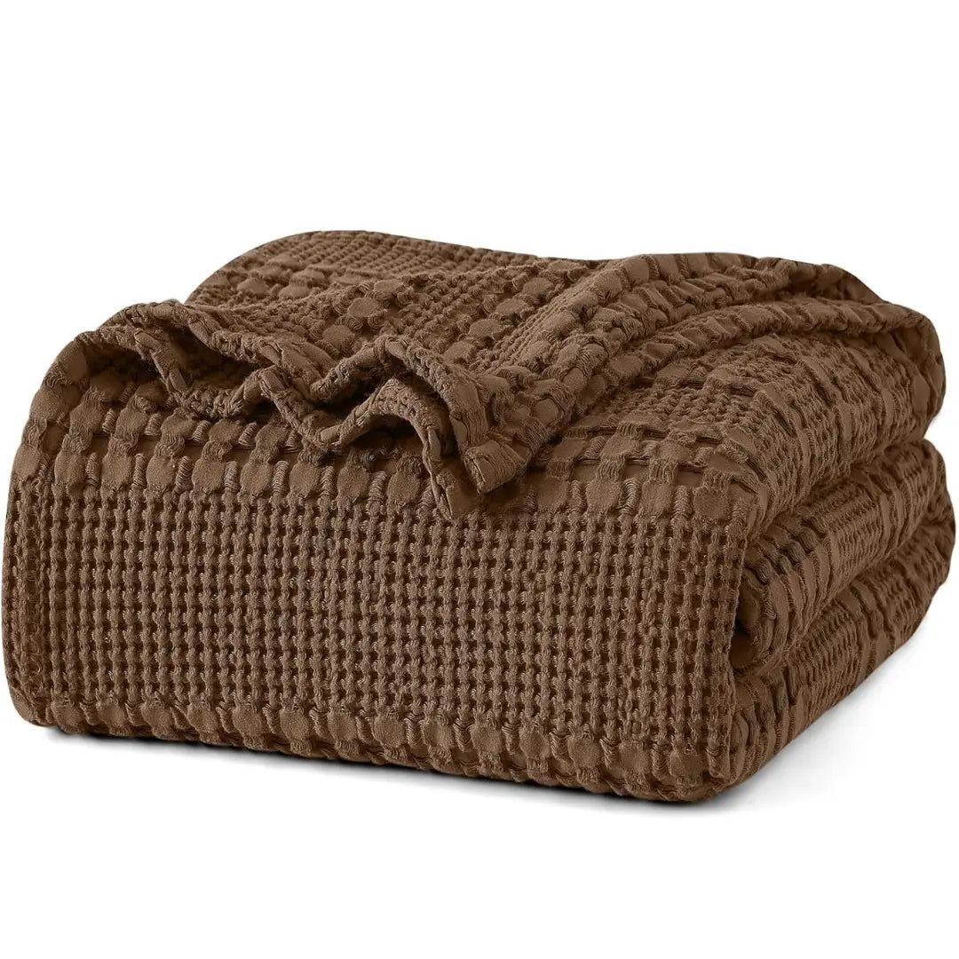 100% Cotton Weave Waffle Blanket, Aesthetic Soft Lightweight and Breathable Blanket