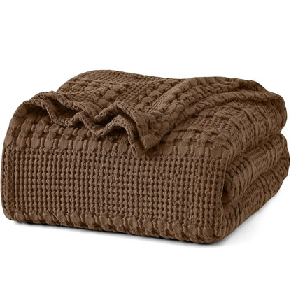 100% Cotton Weave Waffle Blanket, Aesthetic Soft Lightweight and Breathable Blanket