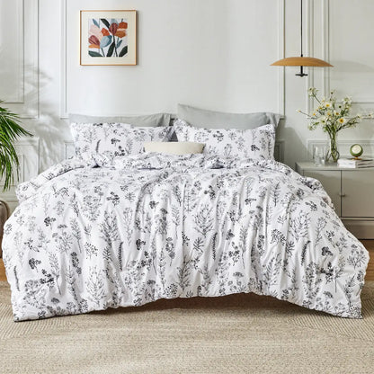 3 Pieces Cute Floral Bedding Reversible Comforter Set -Soft Bed Set, 1 Soft Botanical Flowers Comforter and 2 Pillow Shams